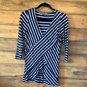 NY Collection Navy and White Striped Top
